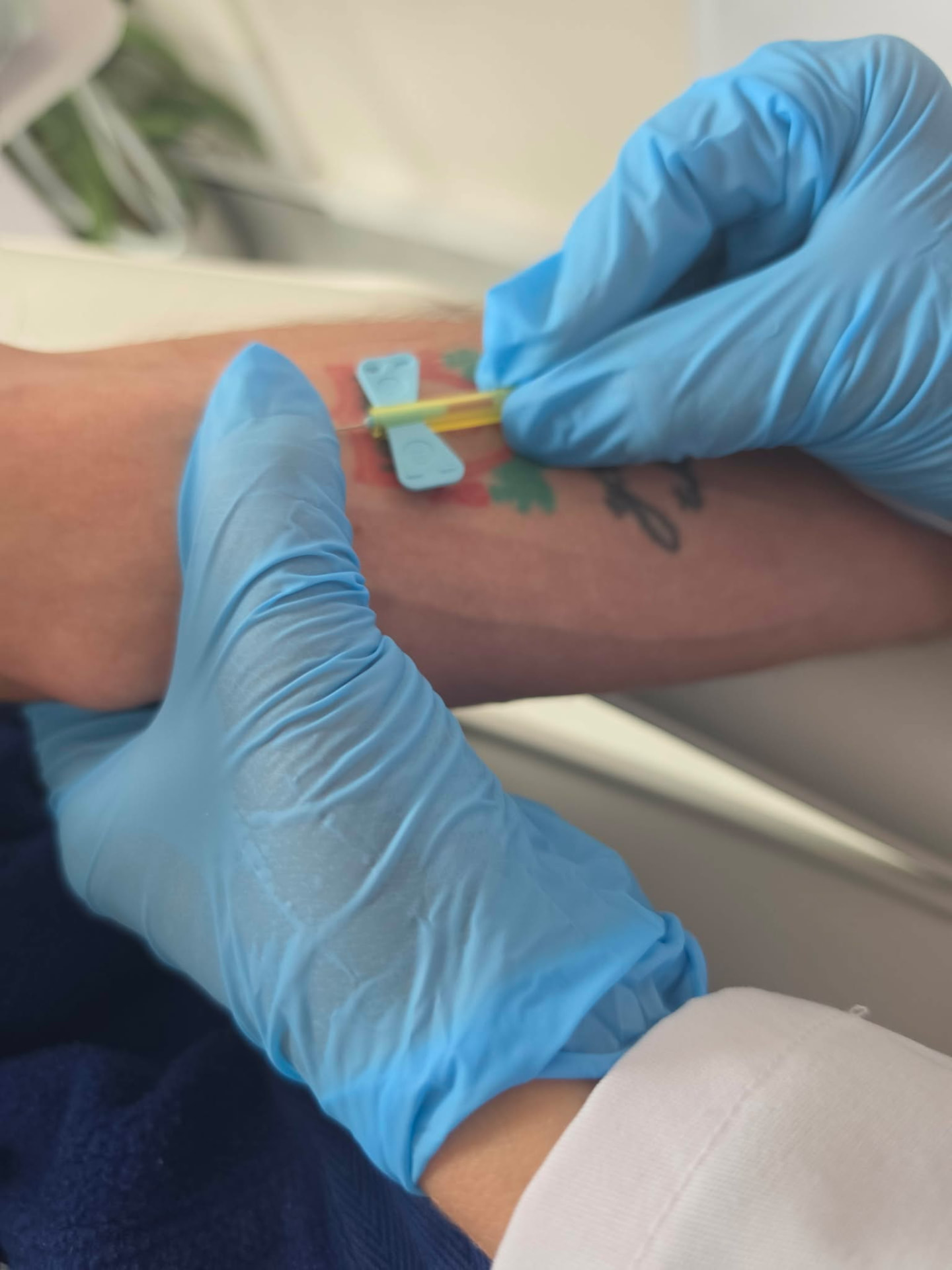 A small blood sample being taken from a client's arm at the clinic
