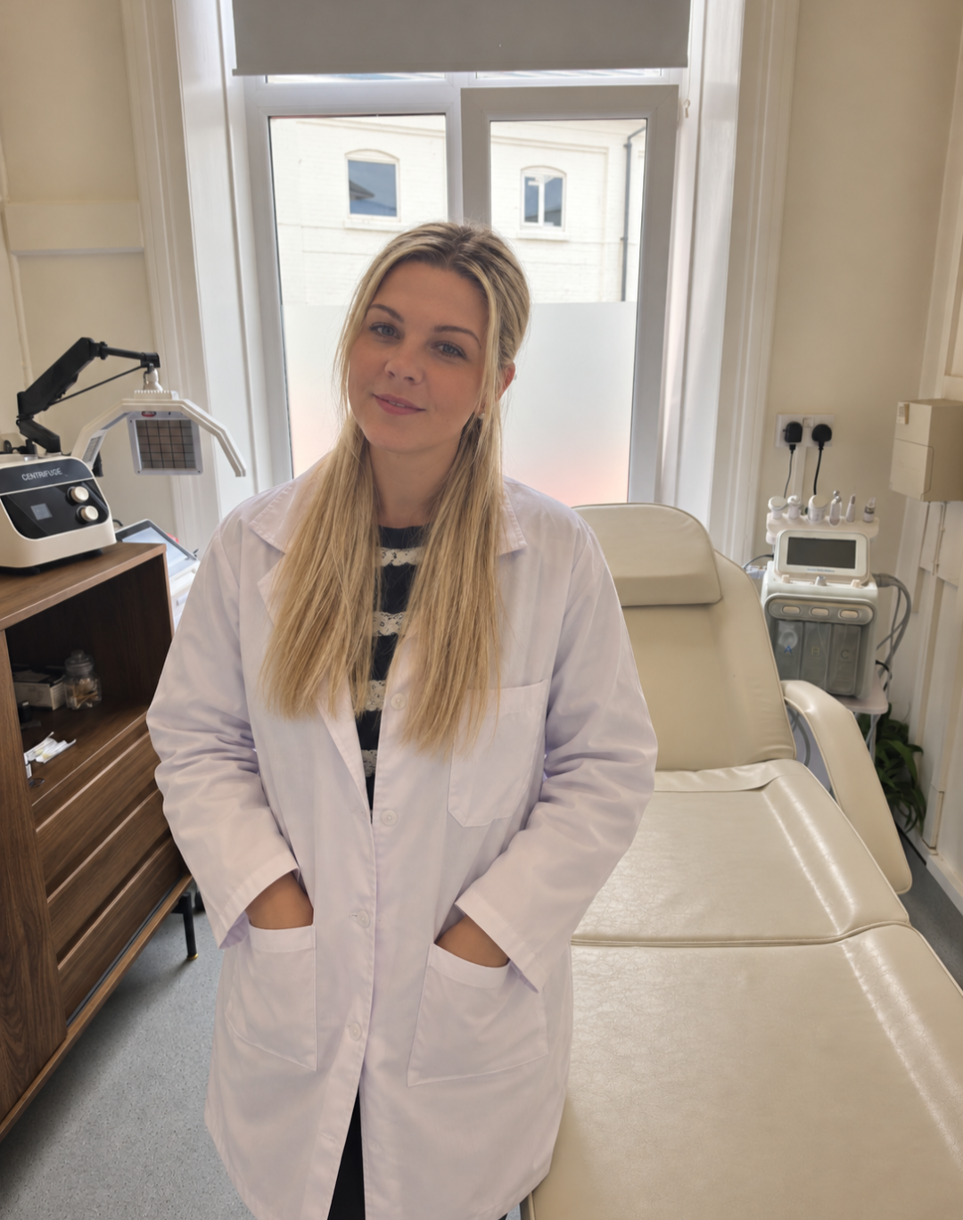 Becky at Hair & Scalp Clinic Hereford, in the treatment room